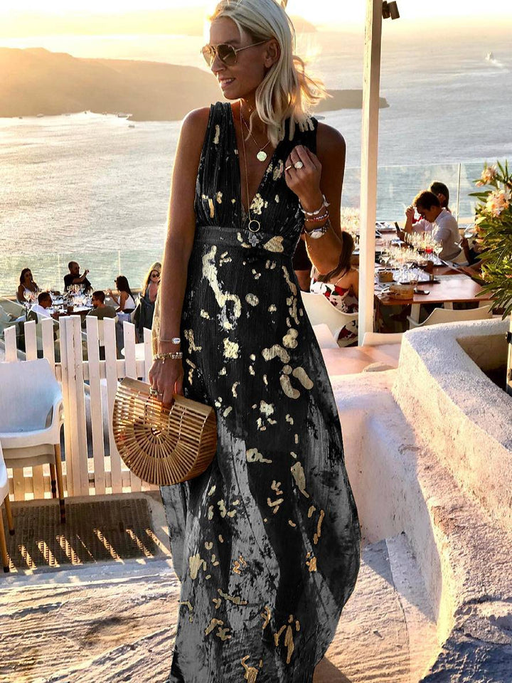 Elegant Sequin Wedding Guest Maxi Dress in Black