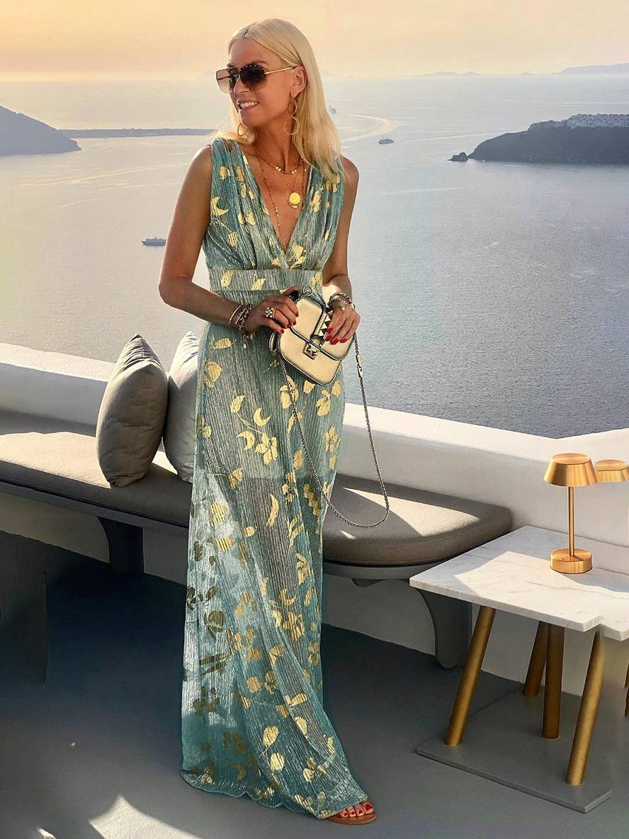 Elegant Sequin Wedding Guest Maxi Dress in Green