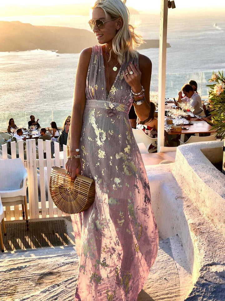 Elegant Sequin Wedding Guest Maxi Dress in Pink