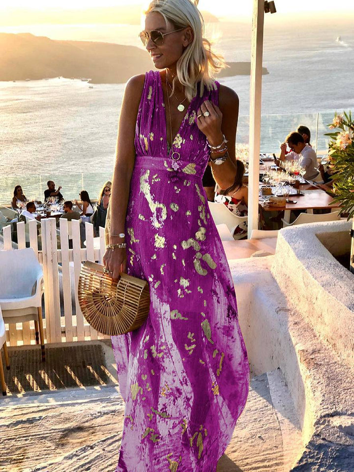 Elegant Sequin Wedding Guest Maxi Dress in Purple