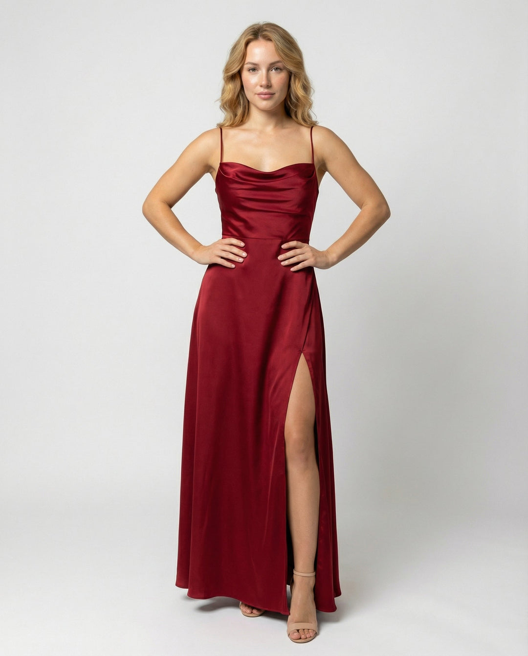 Elegant Silk Maxi Wedding Guest Dress in Red
