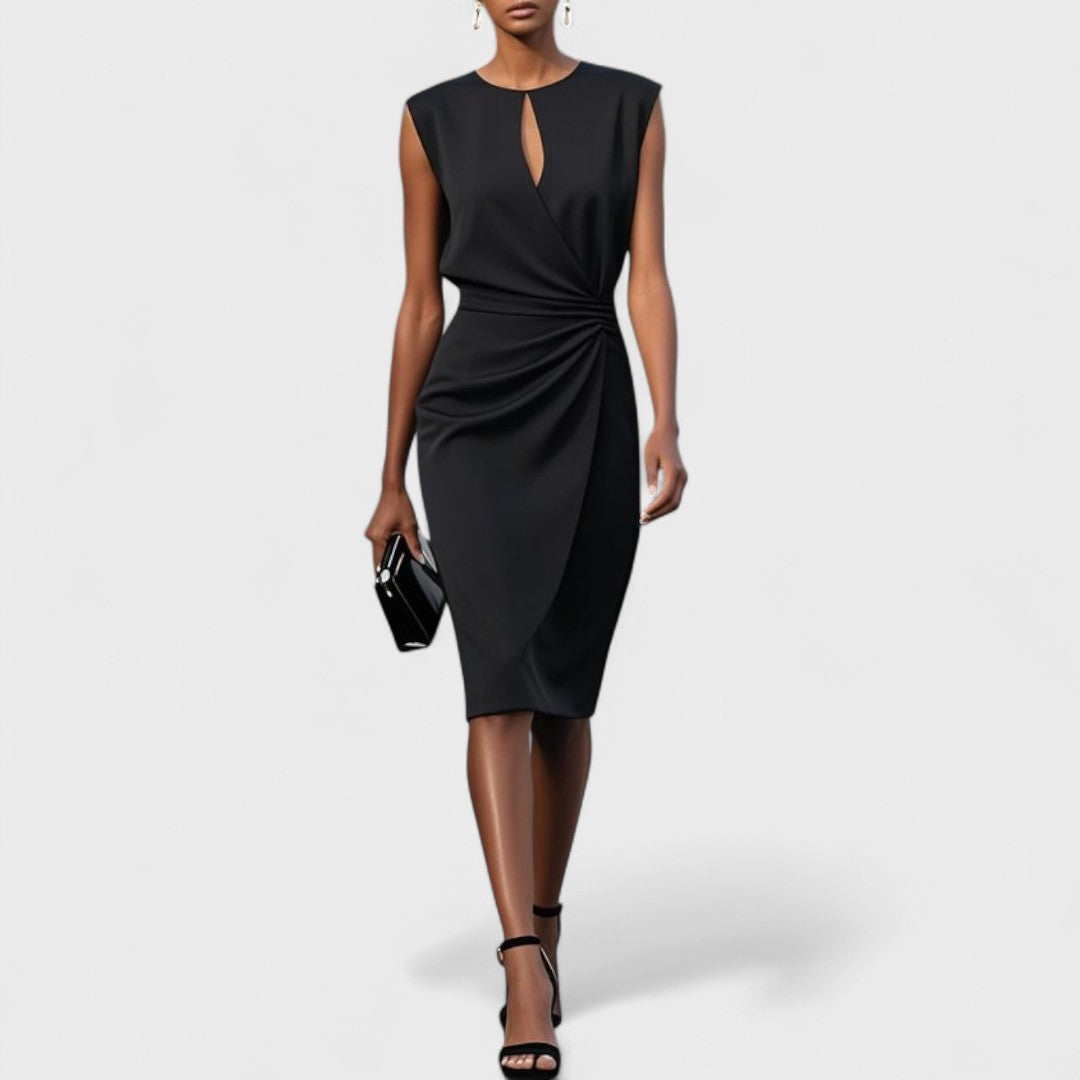 Elegant Wedding Guest Dress with Midi Length in Black