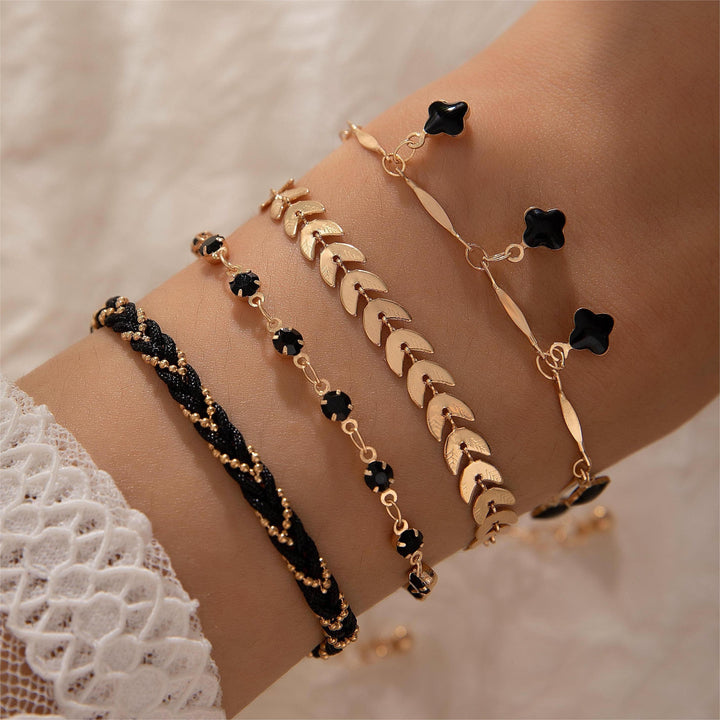 Chic Black Thin Chain Bracelet Set