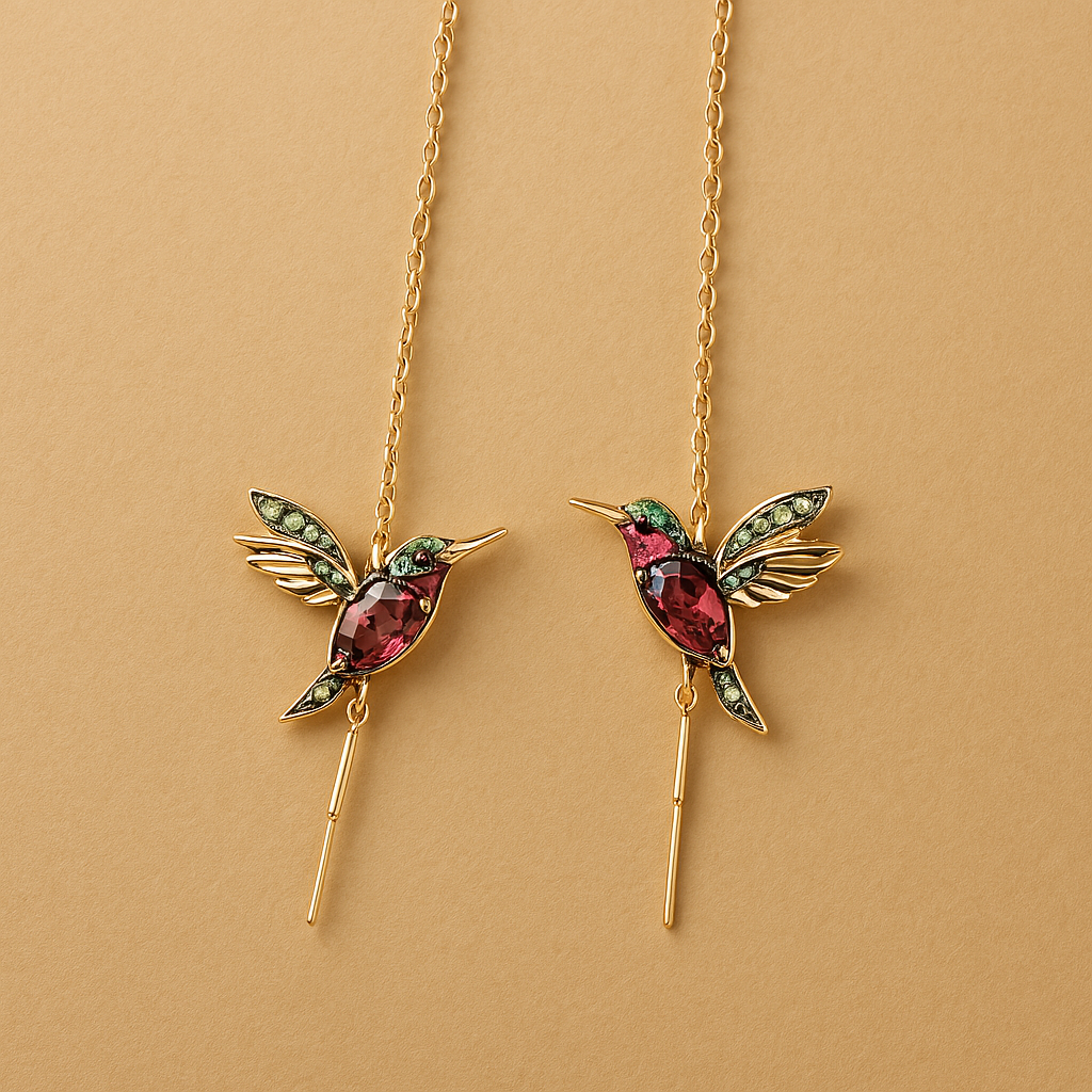 Humming bird Enamel and Zirconia Earrings