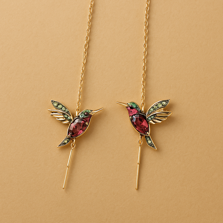 Humming bird Enamel and Zirconia Earrings