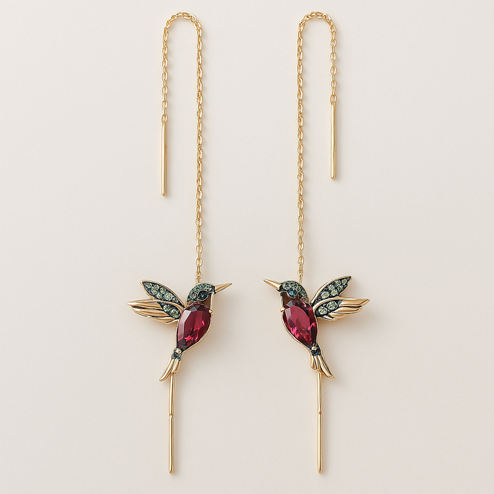 Humming bird Enamel and Zirconia Earrings