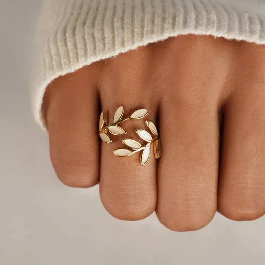 White Opal Leaf Ring