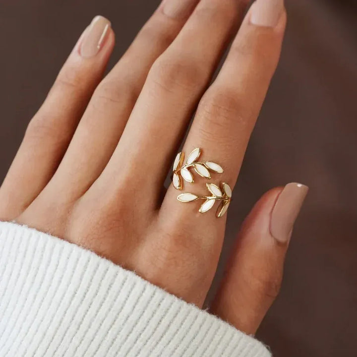 White Opal Leaf Ring