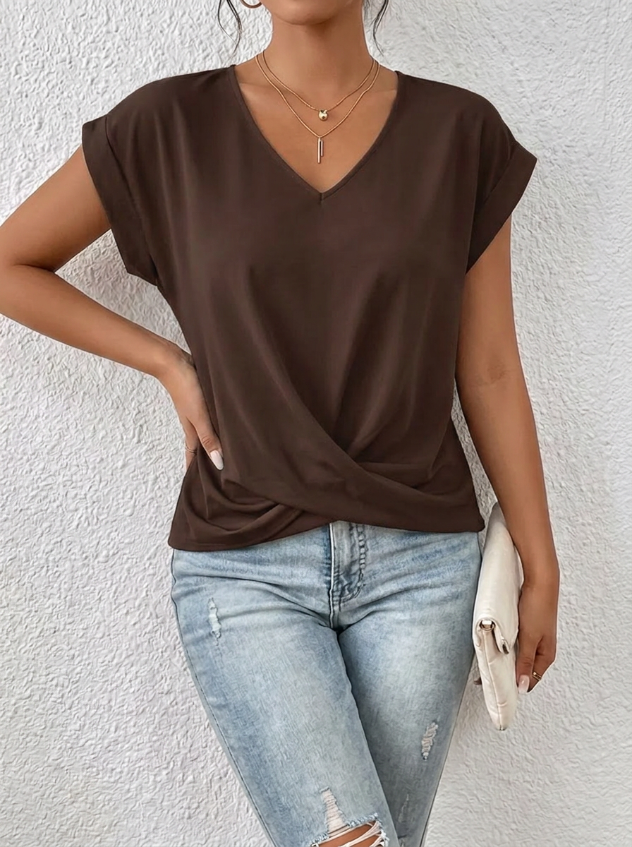 Lässiges T-Shirt mit V-Ausschnitt Womens in Brown