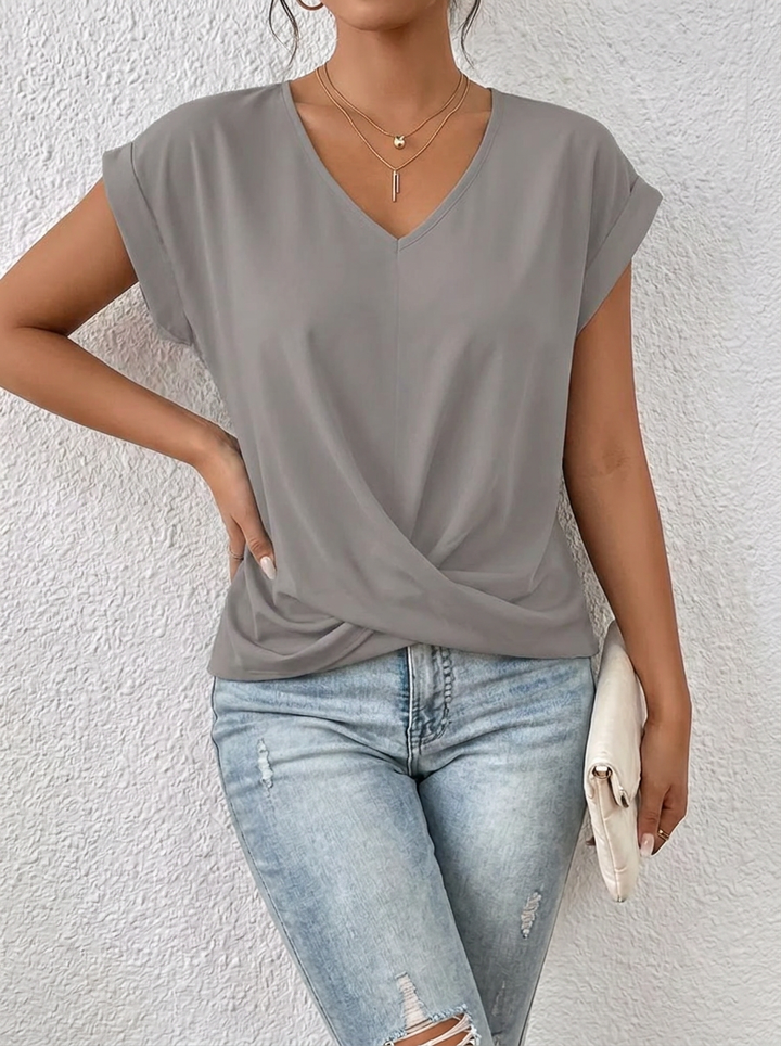 Lässiges T-Shirt mit V-Ausschnitt Womens in Grey