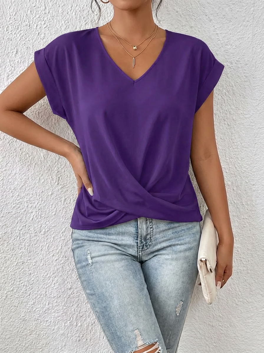 Lässiges T-Shirt mit V-Ausschnitt Womens in Purple