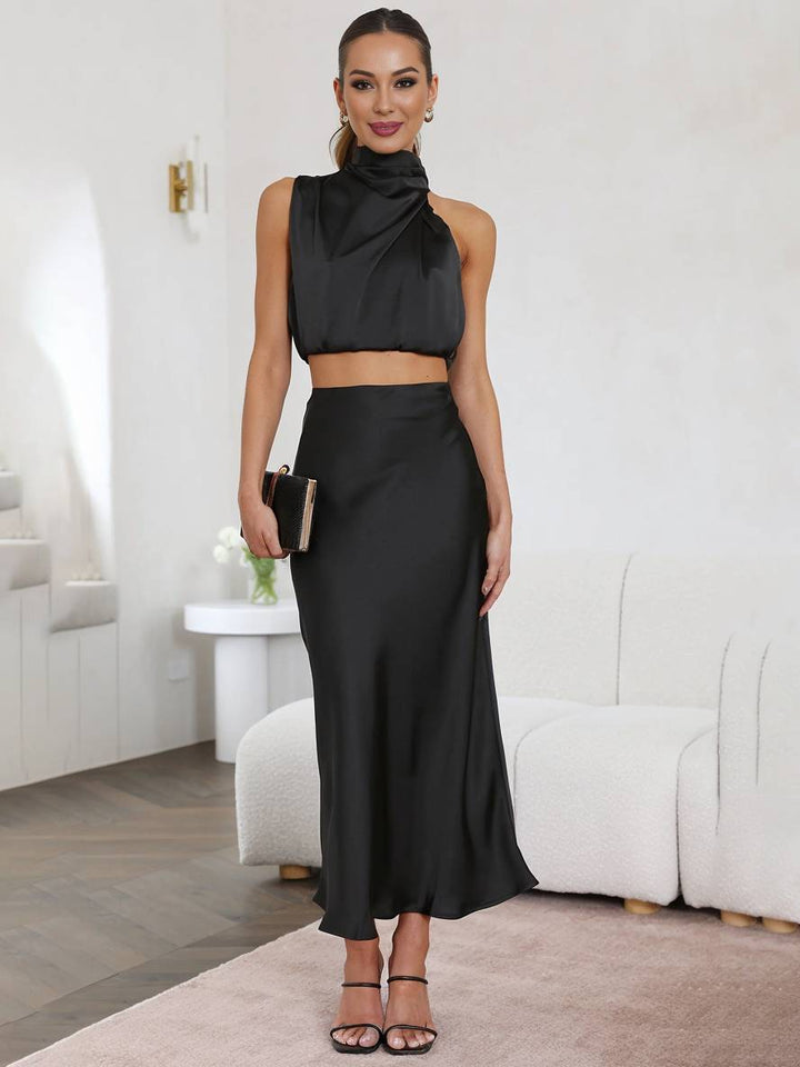 Women's Elegant Two-Piece Set for Wedding Guests in Black 1