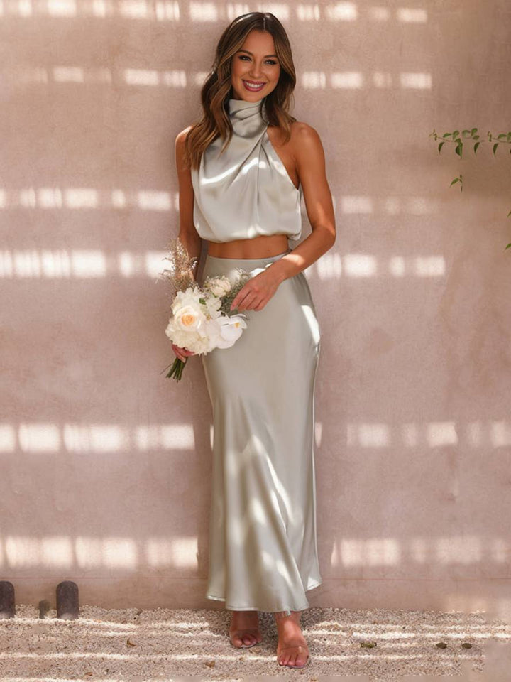 Women's Elegant Two-Piece Set for Wedding Guests in Pastel green 1
