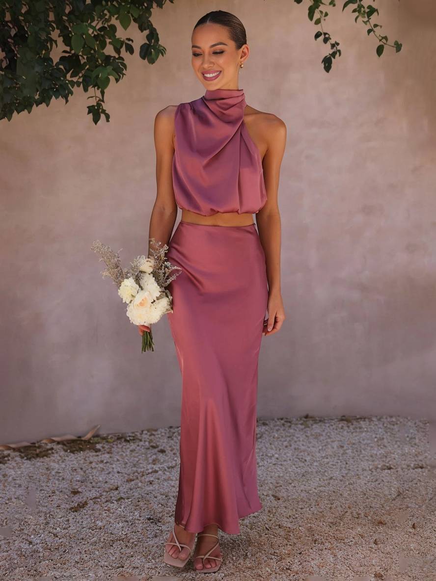 Women's Elegant Two-Piece Set for Wedding Guests in Raspberry