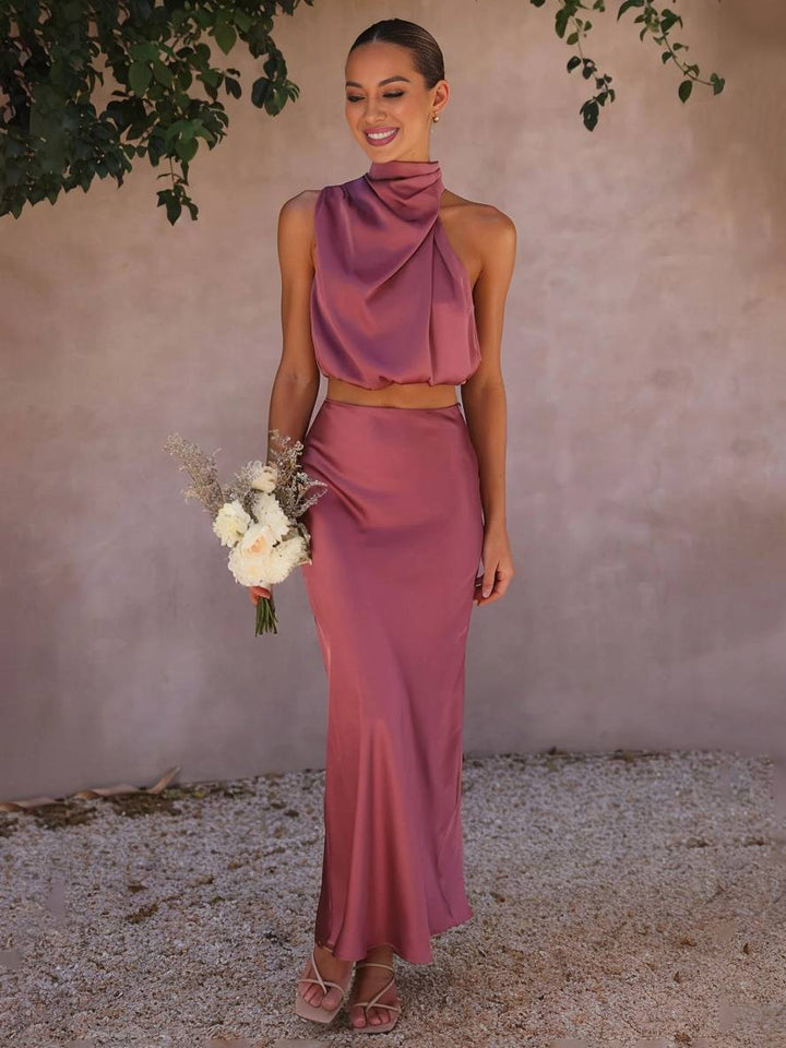 Women's Elegant Two-Piece Set for Wedding Guests in Raspberry