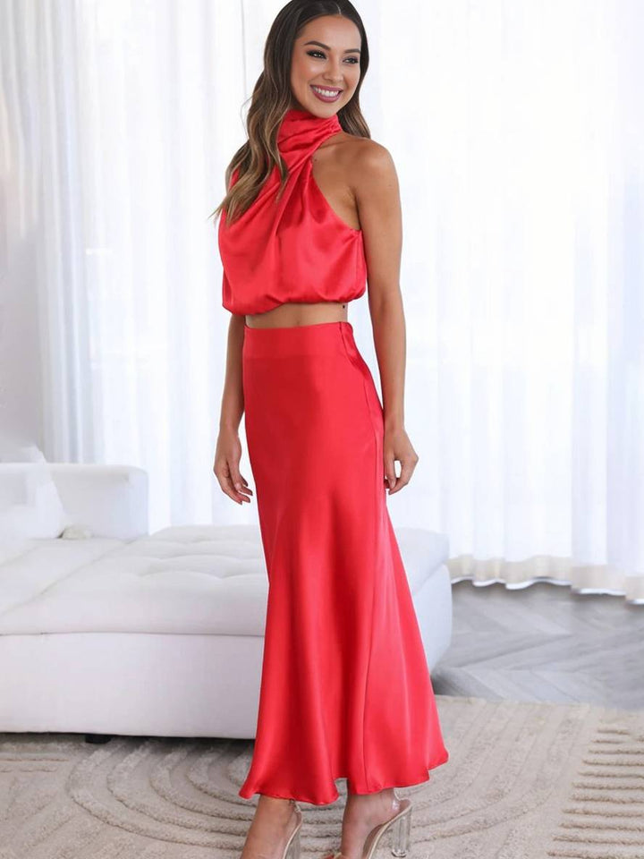 Women's Elegant Two-Piece Set for Wedding Guests in Red 5