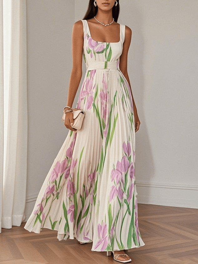 Maxi Wedding Guest Dress in Chiffon in White