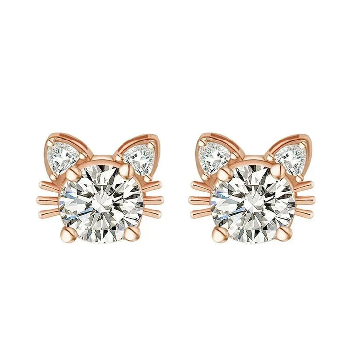 Moissanite Rose Gold Cat Stud Earrings in Silver