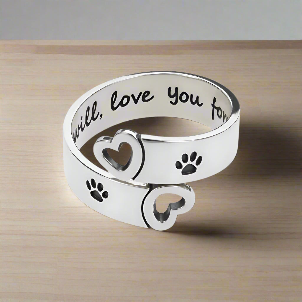 Paw & Heart Twist Ring – Stainless Steel