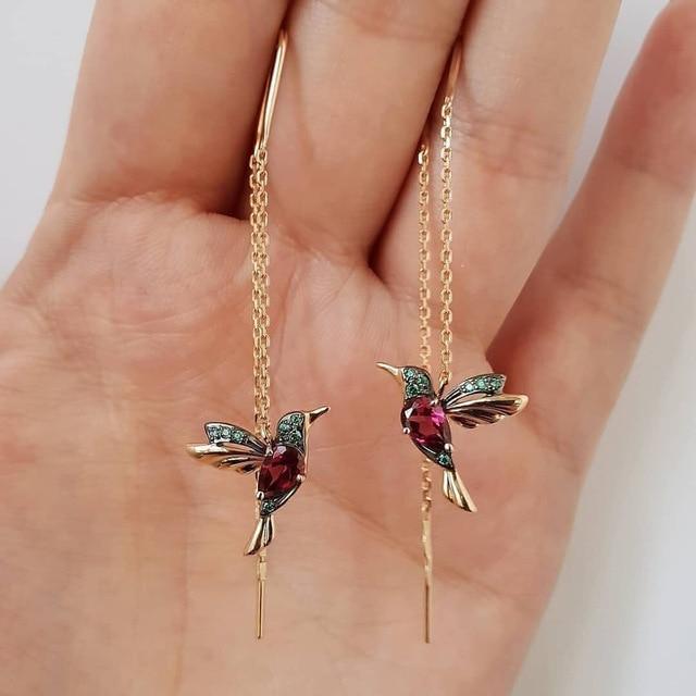 Humming bird Enamel and Zirconia Earrings