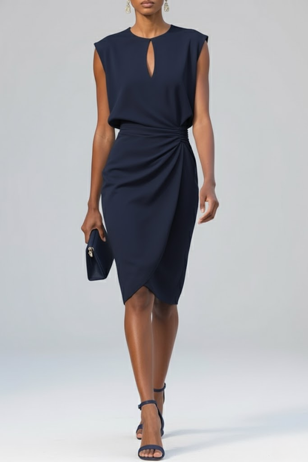 Refined Midi Wedding Guest Dress in Navy
