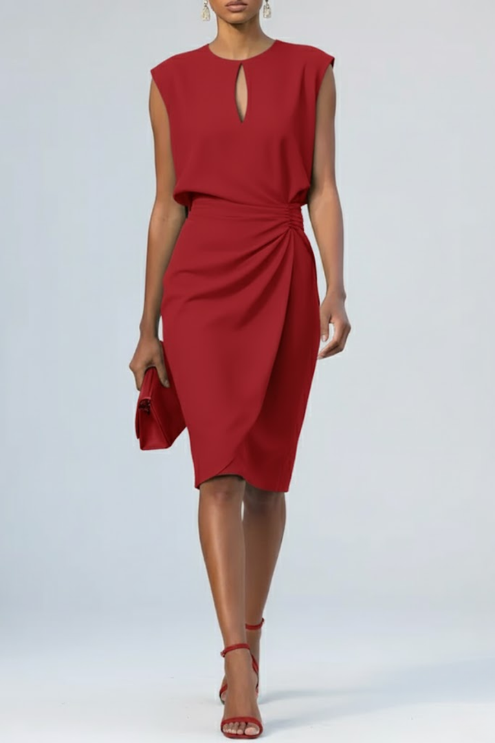 Refined Midi Wedding Guest Dress in Red