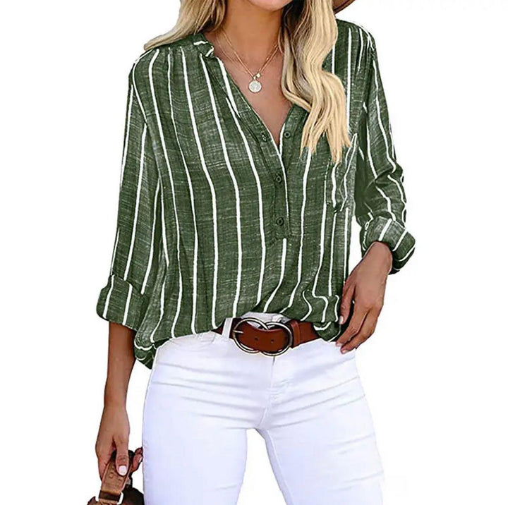 Relaxed Linen Long Sleeve Top for Summer in Green
