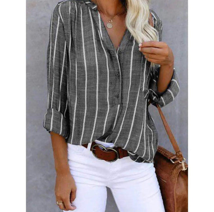 Relaxed Linen Long Sleeve Top for Summer in Grey