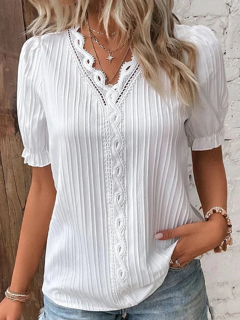 Romantic Long Sleeve Top with Lace Trim
