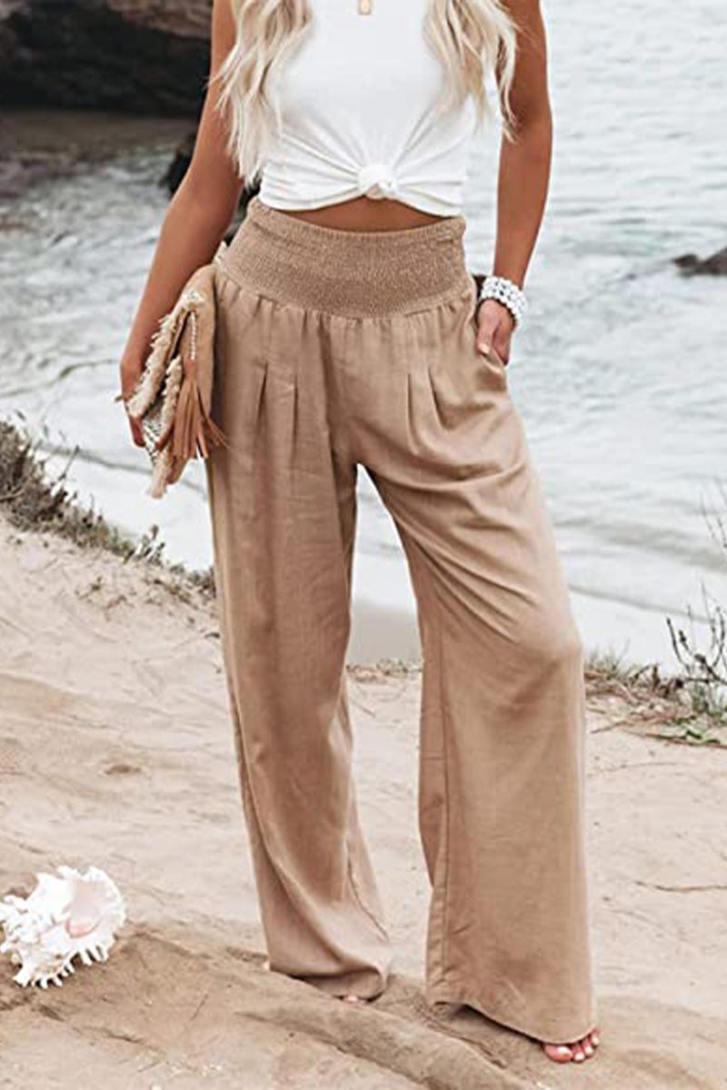 Smart Wide Leg Trousers in Breathable Linen in Khaki