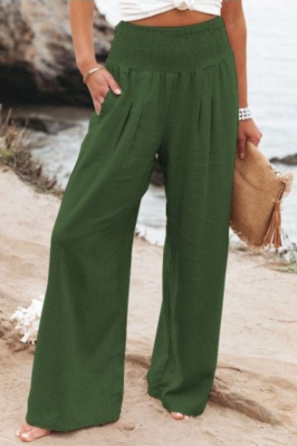 Smart Wide Leg Trousers in Breathable Linen in Pink