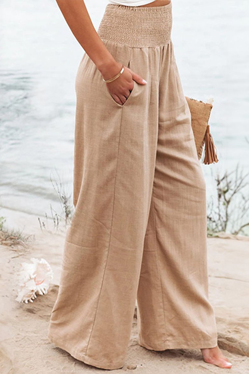 Smart Wide Leg Trousers in Breathable Linen in White