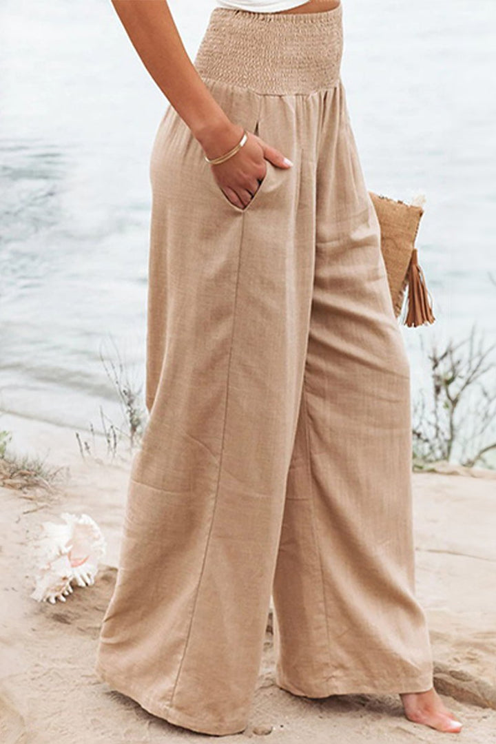 Smart Wide Leg Trousers in Breathable Linen in White