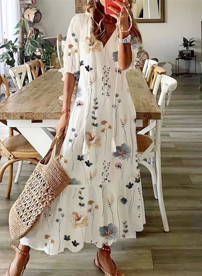 Soft Cotton Wedding Guest Dress in Midi in White