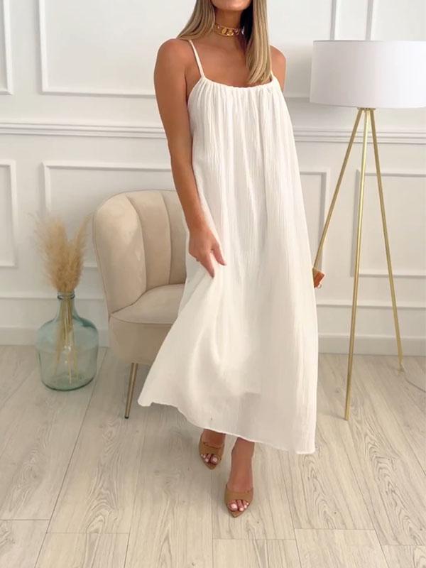 Soft Linen Wedding Guest Maxi Dress in White