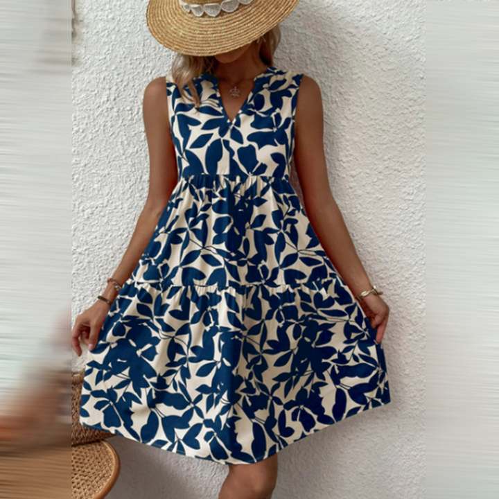 Summer Midi Dress for Wedding Guests in Dark Blue