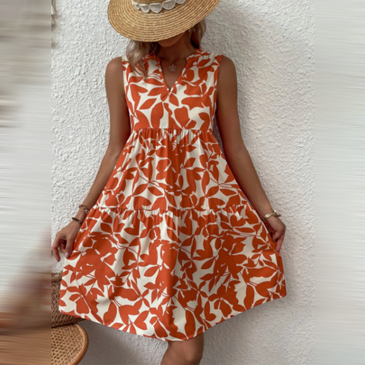 Summer Midi Dress for Wedding Guests in Orange