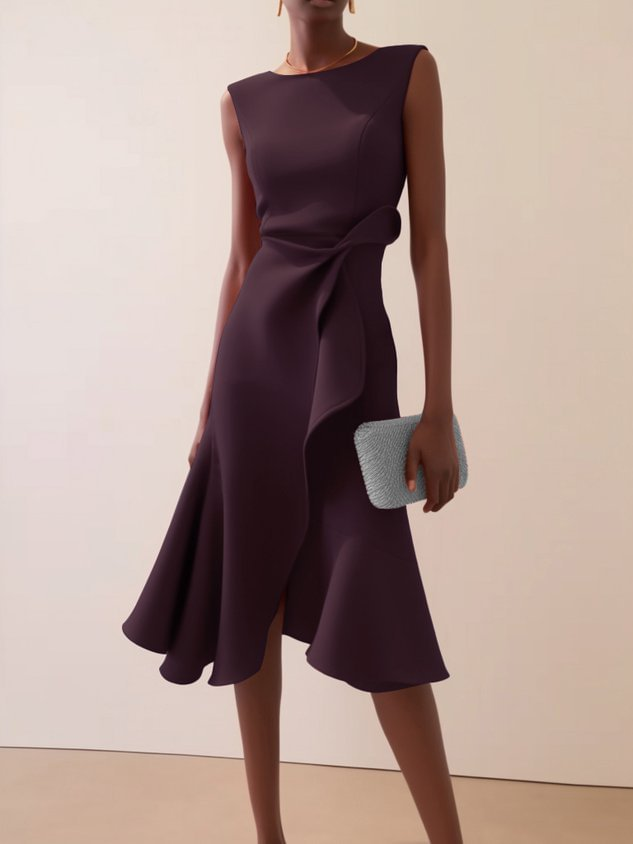 Women's Asymmetric Summer Midi Dress in Burgunderrot