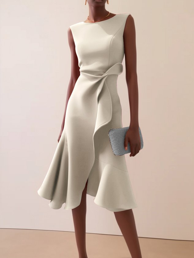 Women's Asymmetric Summer Midi Dress in Cream