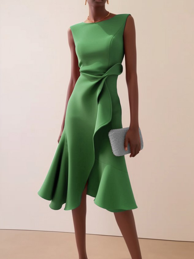 Women's Asymmetric Summer Midi Dress in Green