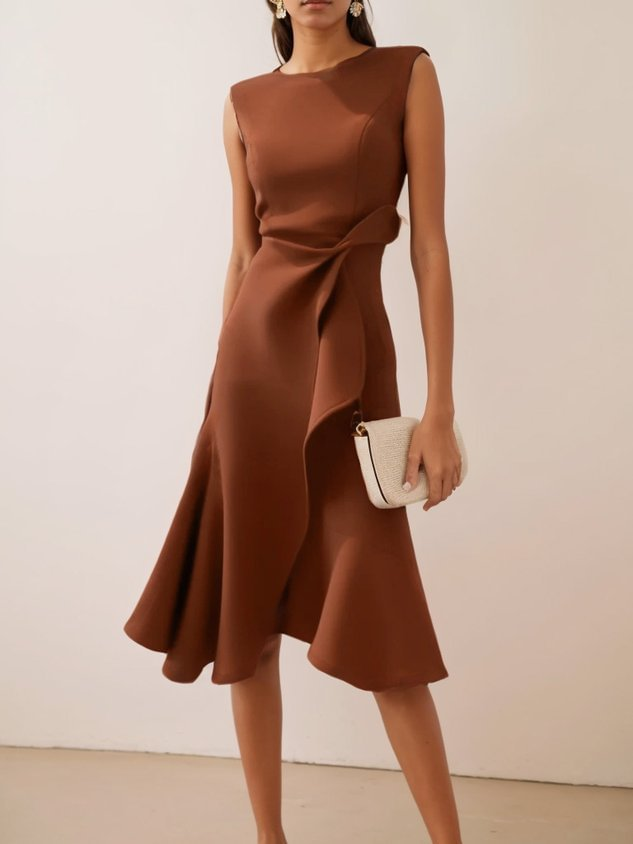 Women's Asymmetric Summer Midi Dress in Kaffee