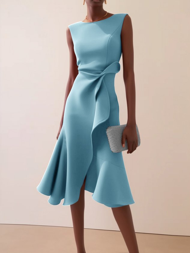 Women's Asymmetric Summer Midi Dress in Light Blue