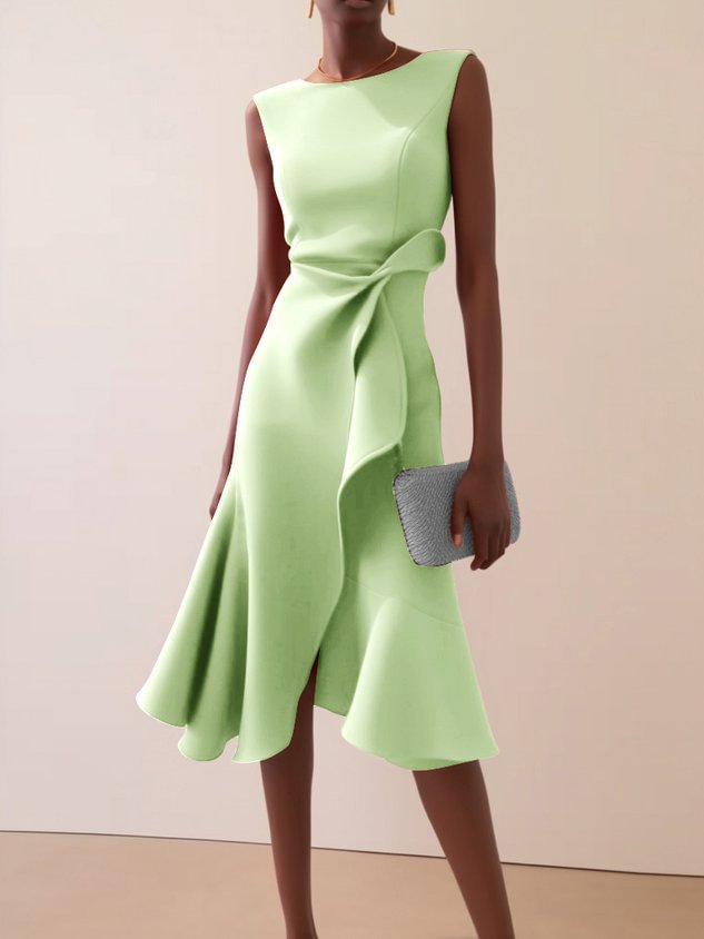 Women's Asymmetric Summer Midi Dress in Light Green