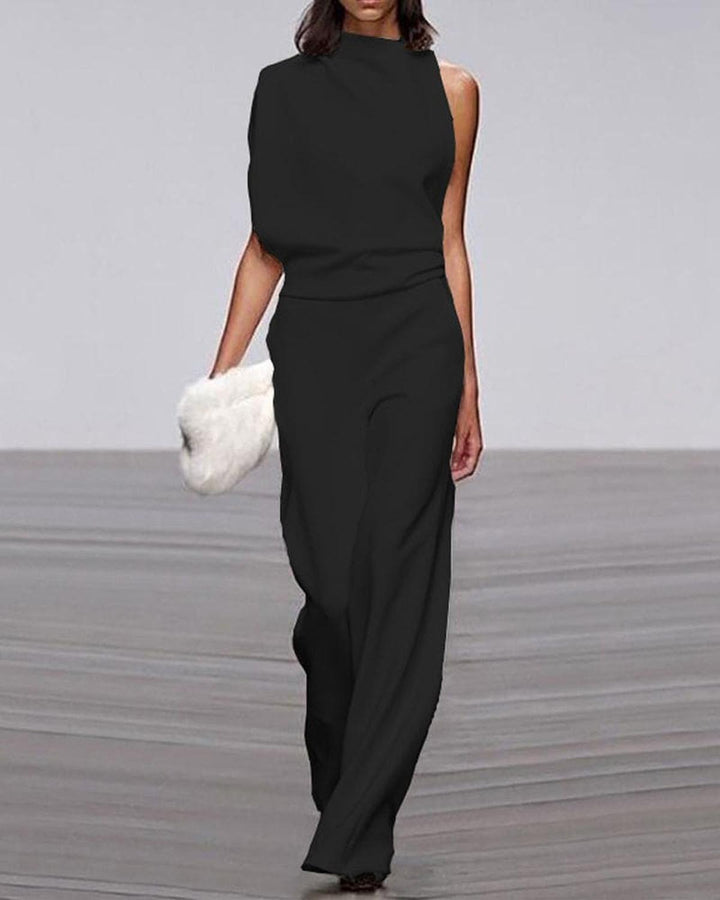 Women's Asymmetric Wide-Leg Jumpsuit for Evening in Black