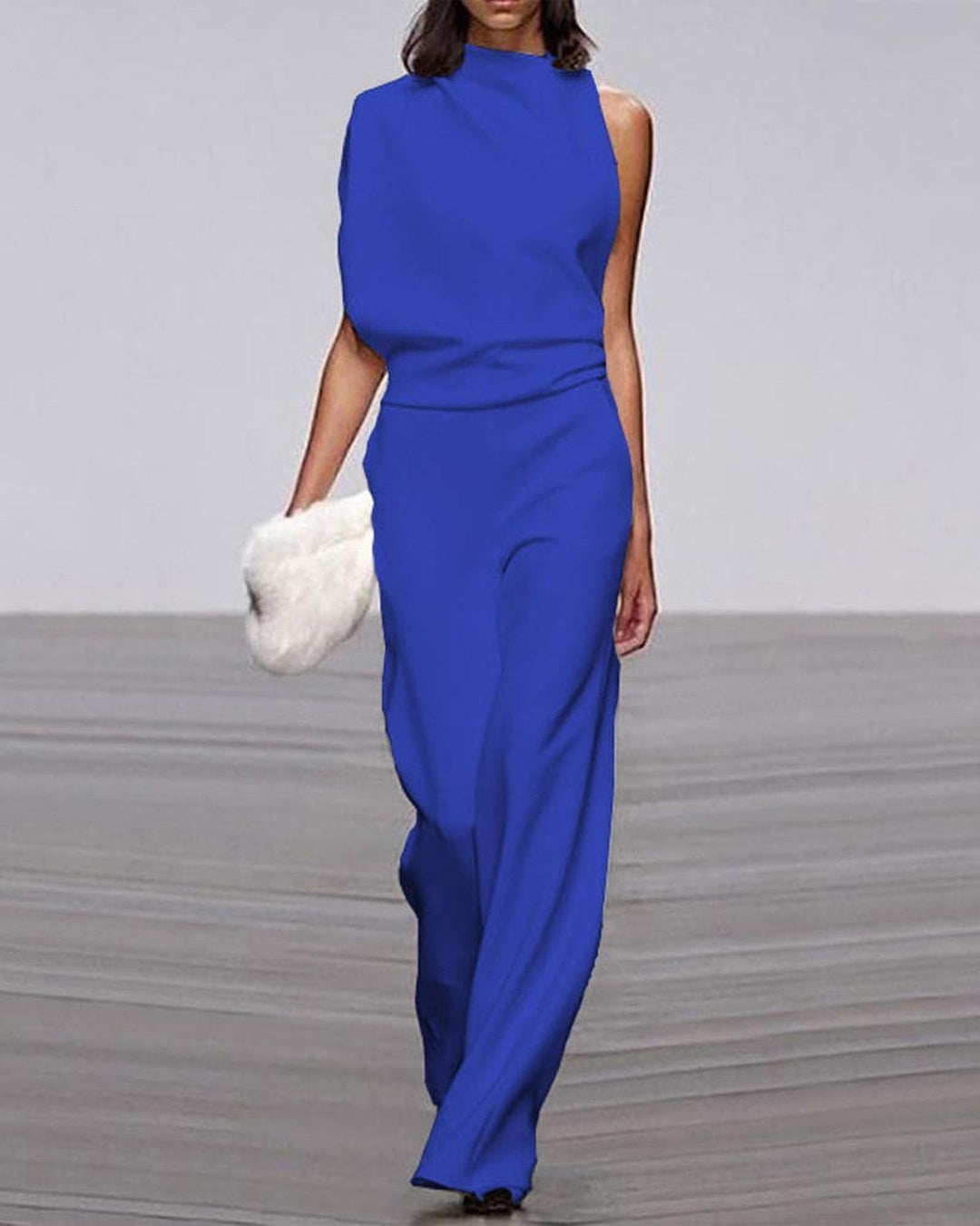 Women's Asymmetric Wide-Leg Jumpsuit for Evening in Blue