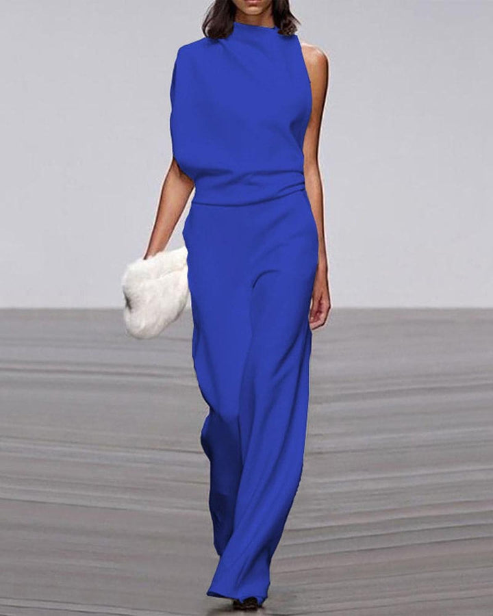 Women's Asymmetric Wide-Leg Jumpsuit for Evening in Blue
