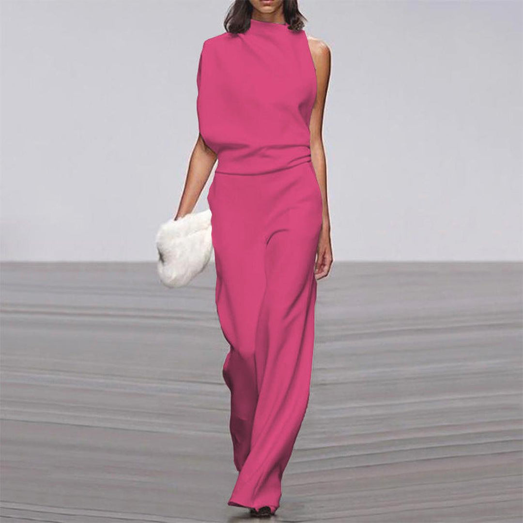 Women's Asymmetric Wide-Leg Jumpsuit for Evening in Fuchsia
