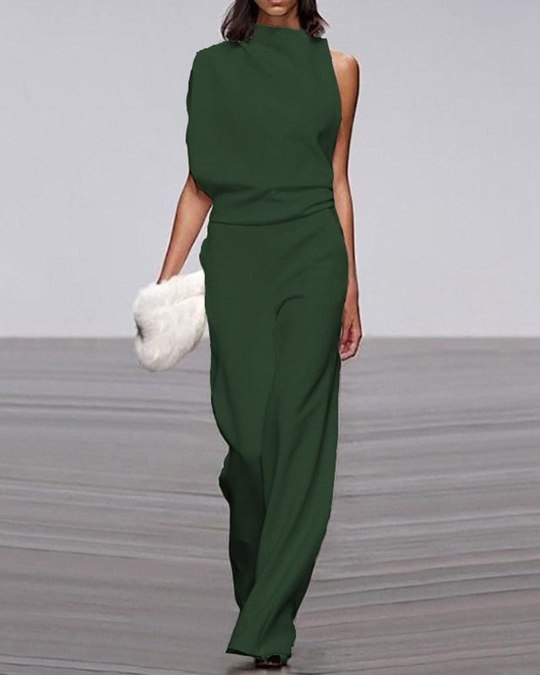 Women's Asymmetric Wide-Leg Jumpsuit for Evening in Green