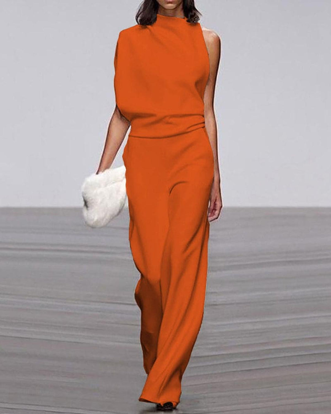 Women's Asymmetric Wide-Leg Jumpsuit for Evening in Orange