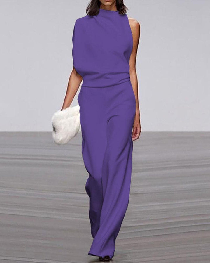 Women's Asymmetric Wide-Leg Jumpsuit for Evening in Purple